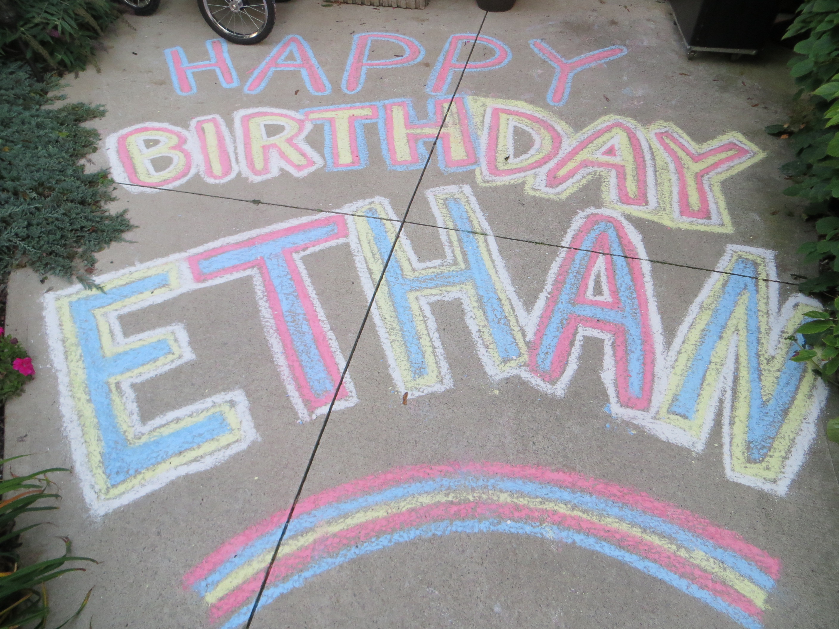 Colorful happy birthday theme chalk art.