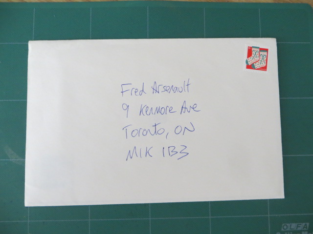 My about to be mailed card addressed to Fred.