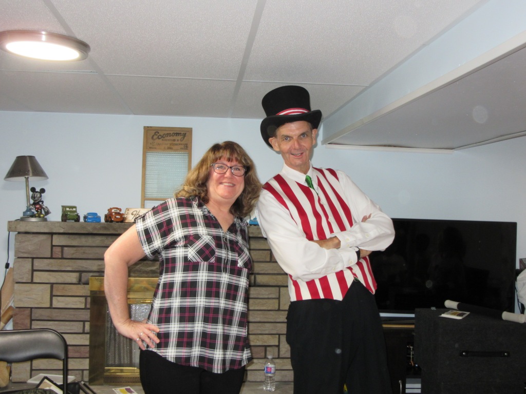 Owen the magician with birthday mom Trish after her son's birthday magic show.
