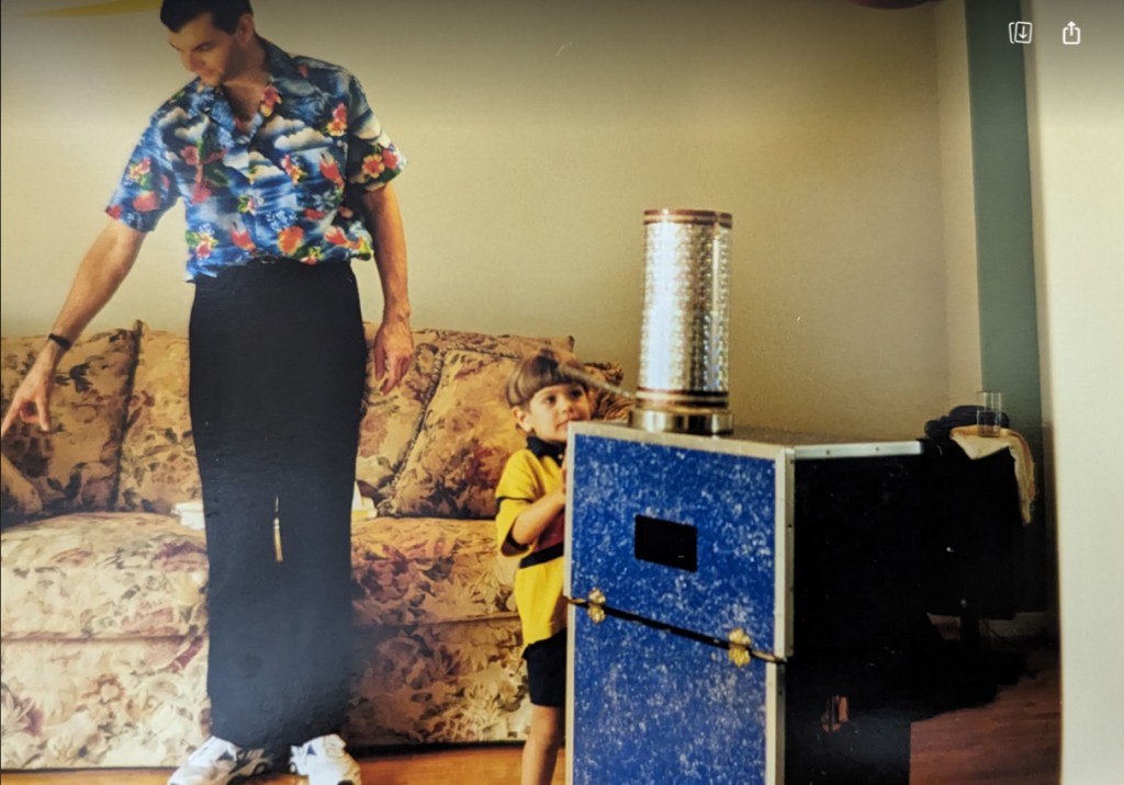 Magician Owen Anderson with a young Mark Clearview at his birthday party.