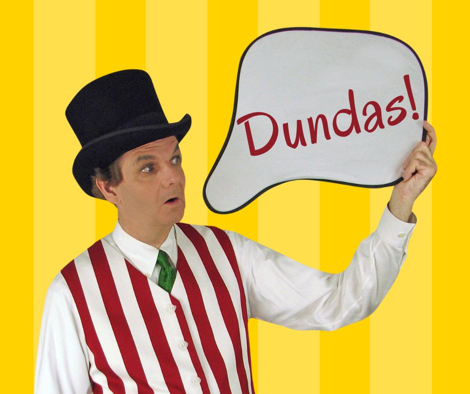 Magician Owen next to a thought bubble that reads Dundas.
