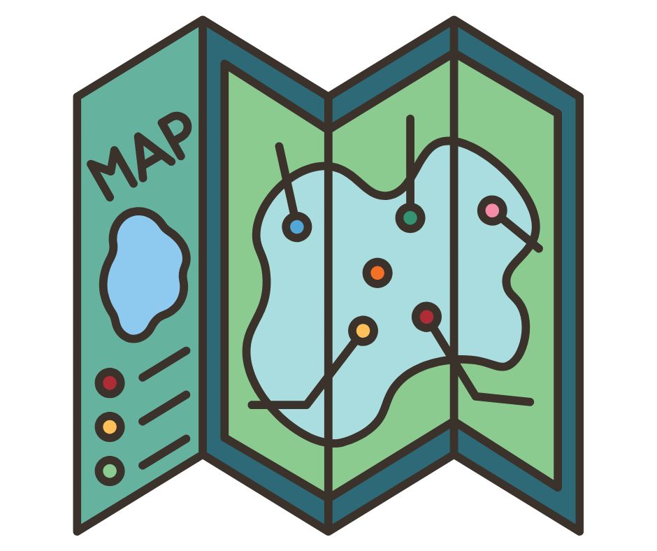 Cartoon illustration of a fold up map.