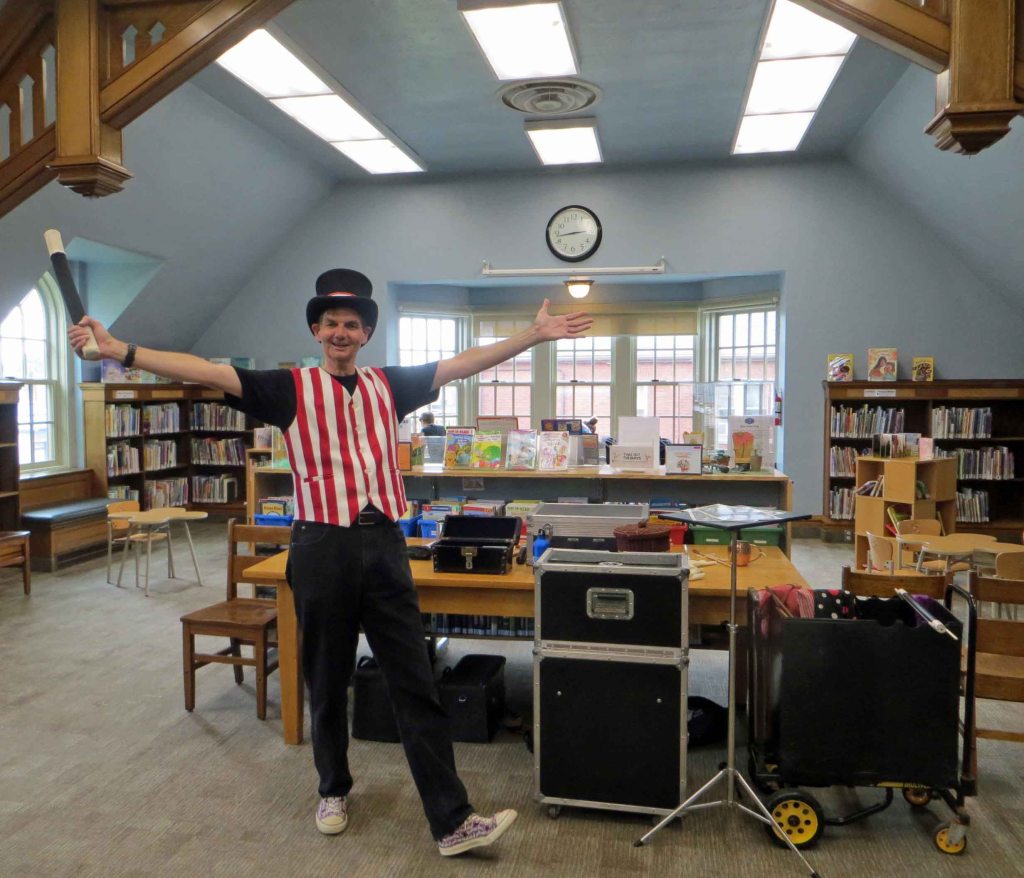 Owen the Magician in Children's Department of Kenilworth branch library shortly before the show starts.