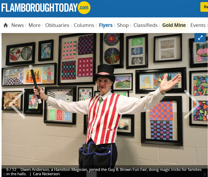 Magician Owen doing strolling magic at a school fun fair. Photo by staff of the community paper, Flamborough Today