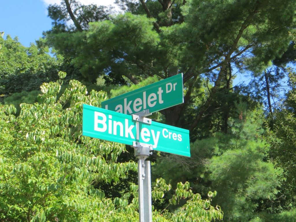 Street sign showing closet intersection to Binkley cemetery in Hamilton.