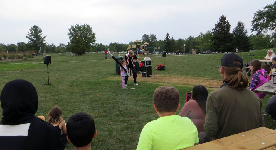 Owen in performance for a community group picnic at Binbrook Conservation Area.